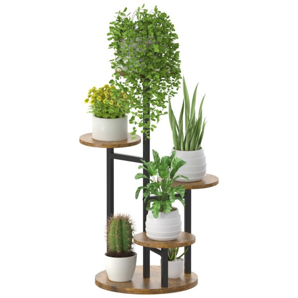 Unique 5-tier round indoor plant stand with wooden shelves