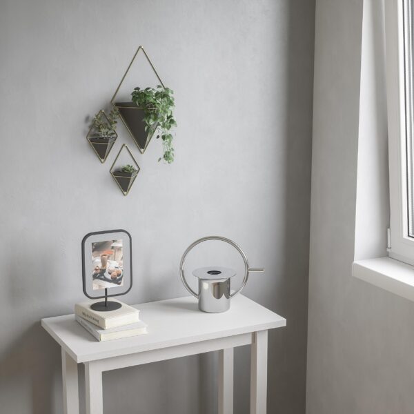 One large and two small Black and Brass wall planters in use indoors