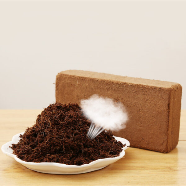 A coconut brick-based potting mix produces smoke as it is activated, releasing nutrients into the soil.