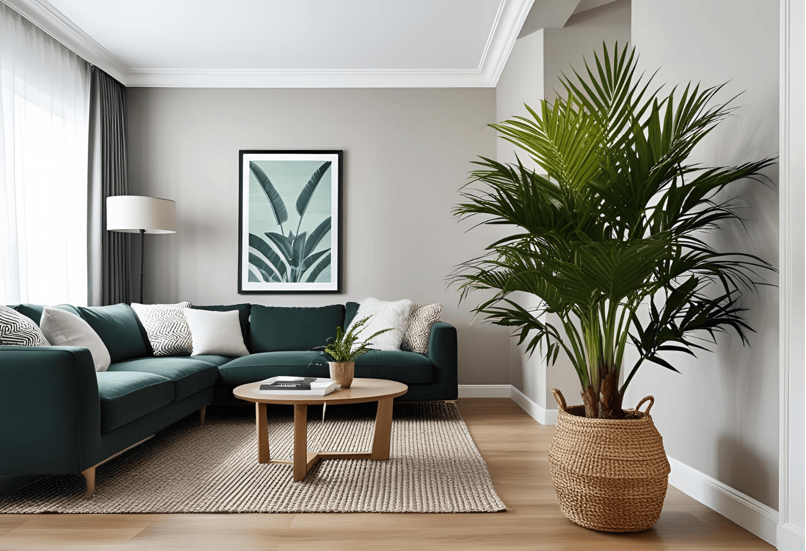 Parlor palm plant adding a stylish touch to a modern living room interior