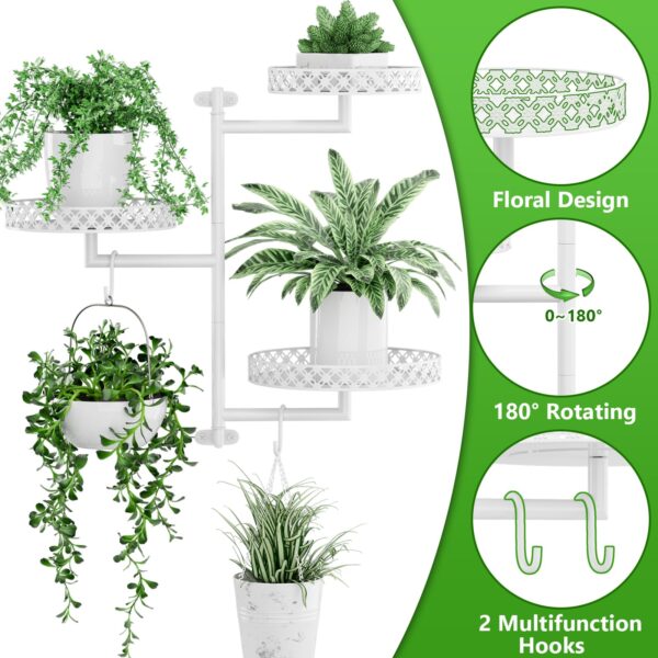 Floral edge rotating shelf with multifunction hooks and labeled features
