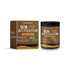 Soil Pro Activator box with product label, featuring MoonSpry branding and key product features.