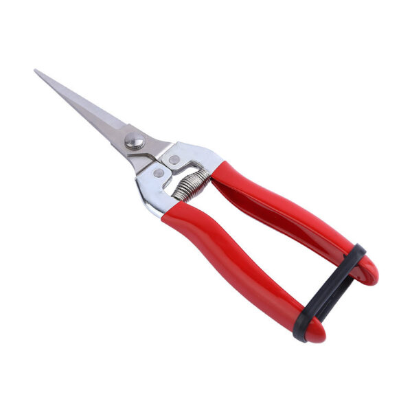 Stainless steel garden shears with blades closed for safe storage.