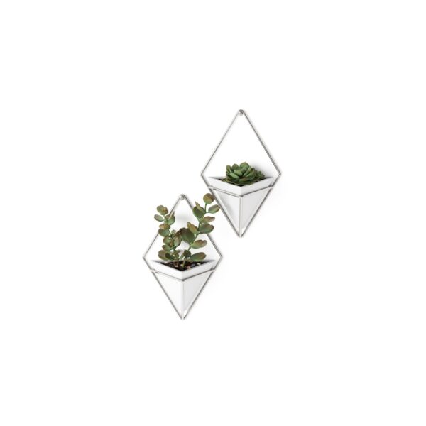 Small White and Nickel wall planters, set of two