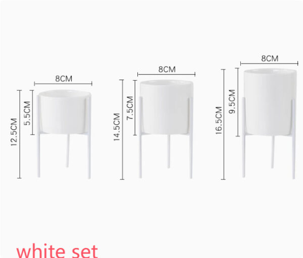 White iron stand ceramic planter set