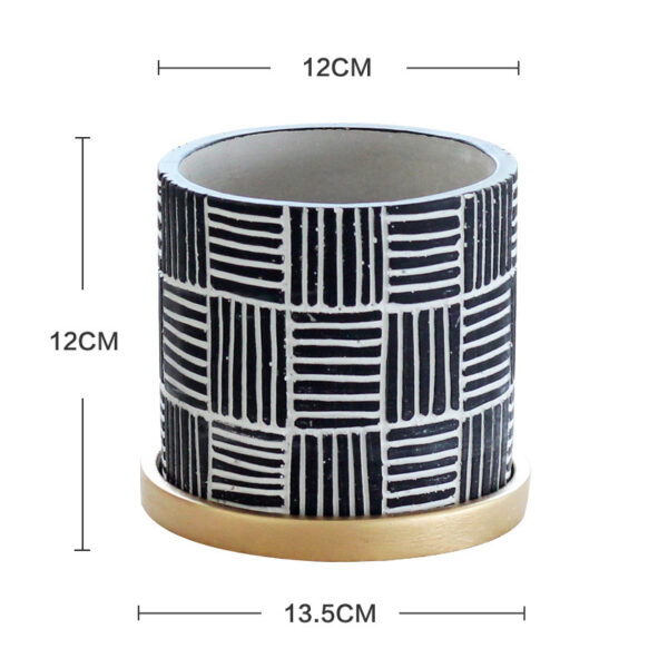 Plain cement pot with labeled measurements