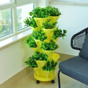 6-Layer Plastic Balcony Flowerpot with Rolling Tray – Space-Saving Vertical Planter for Outdoor Use - Balcony Plant Organizer | All Products