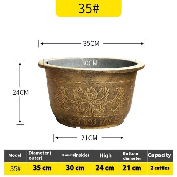 Resin Bonsai Pot Bronze Phoenix Pattern 35cm, Perforated - Durable Planter | Outdoor Planters