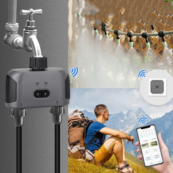 Bluetooth Watering Timer with Dual Outlet and Mobile App Control - Automatic Irrigation | Garden Tools & Supplies